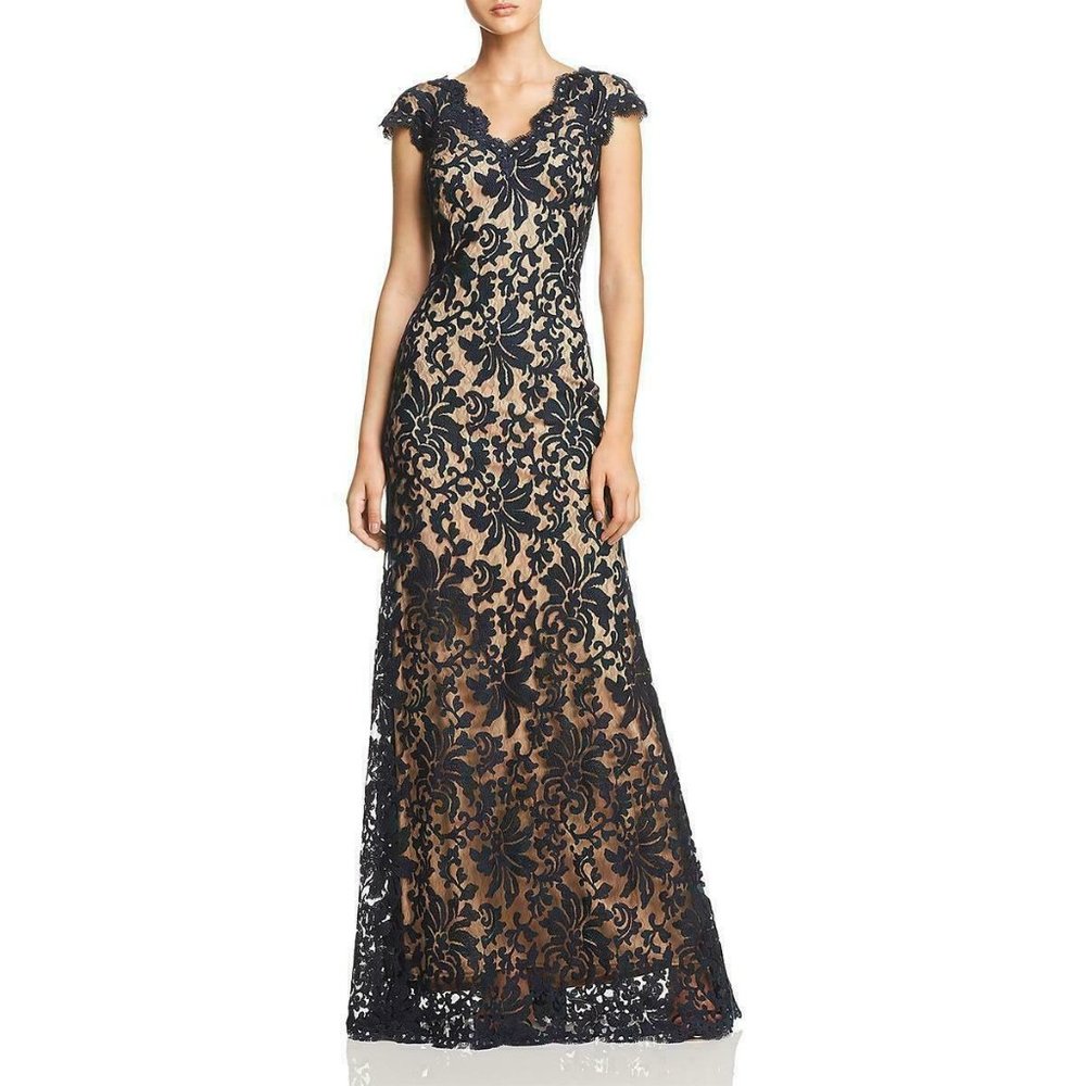 Tadashi Shoji Navy Lace V-Neck Evening Dress 2